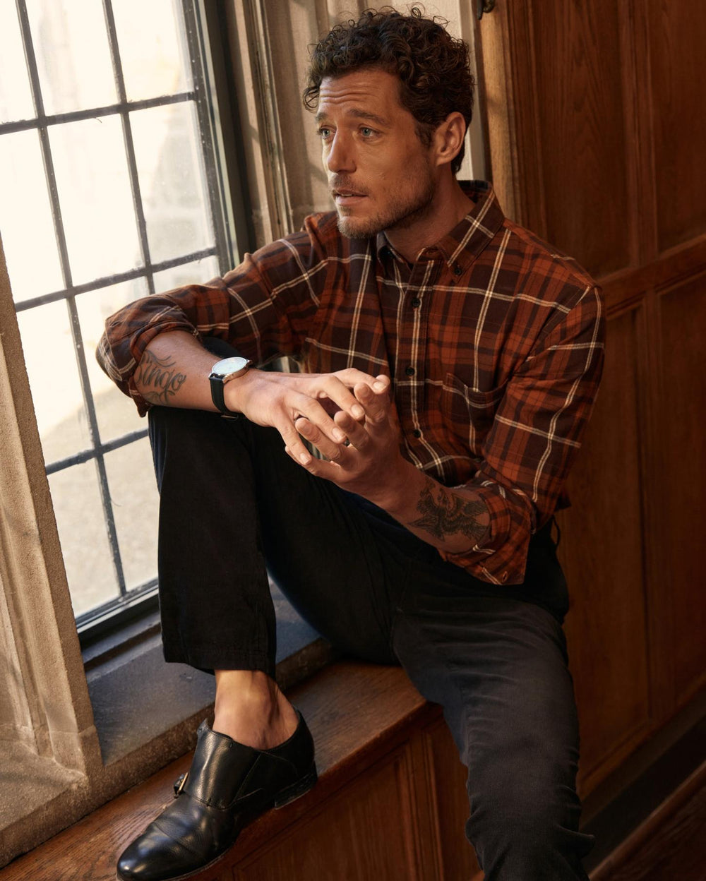 Men Brushed Bold Plaid Tuscumbia Shirt Orange/rust | Billy Reid Shirting