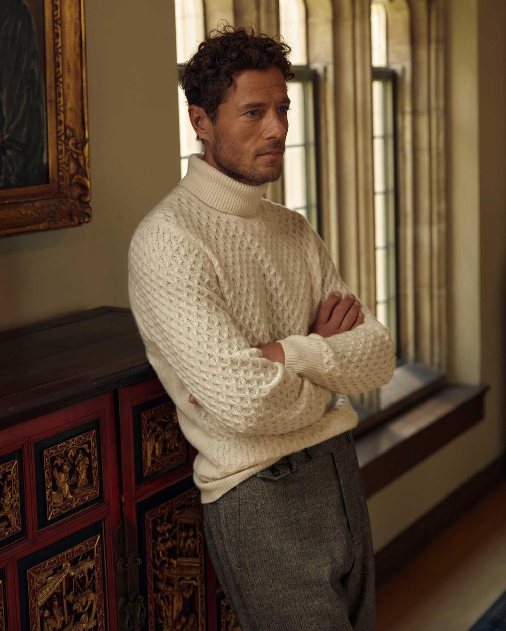 Men Cashmere Honeycomb Turtleneck Natural | Billy Reid Sweaters & Sweatshirts