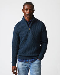 Men Diamond Quilt Half Zip Carbon Blue | Billy Reid Sweaters & Sweatshirts