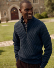 Men Diamond Quilt Half Zip Carbon Blue | Billy Reid Sweaters & Sweatshirts
