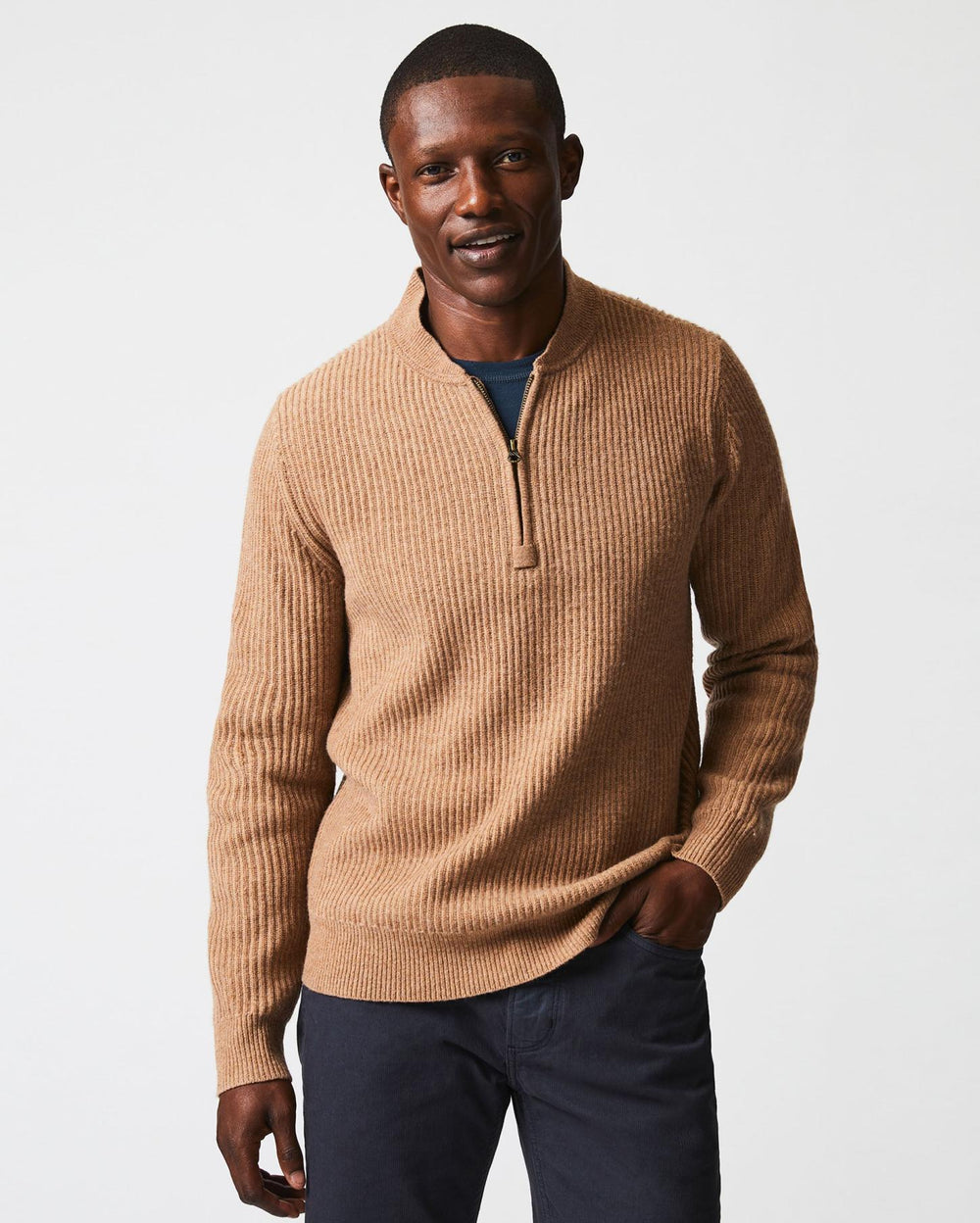 Men Fisherman Rib Half Zip Camel/tan | Billy Reid Sweaters & Sweatshirts