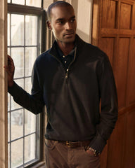 Men Herringbone Half Zip Black | Billy Reid Sweaters & Sweatshirts