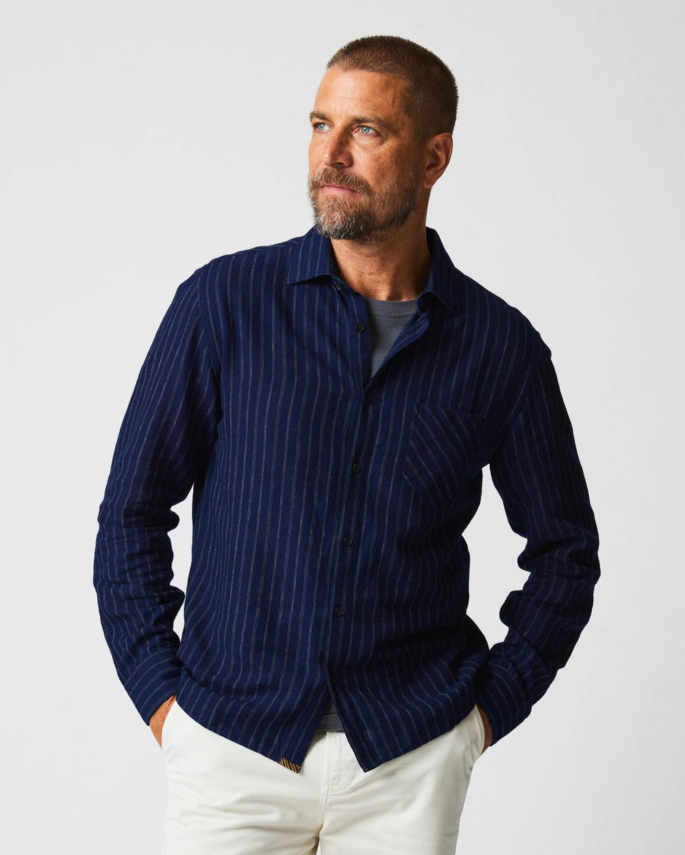 Men John T Shirt Indigo/white | Billy Reid Shirting