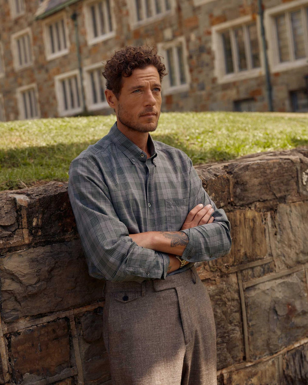 Men Melange Plaid Tuscumbia Shirt Bd Charcoal/green | Billy Reid Shirting