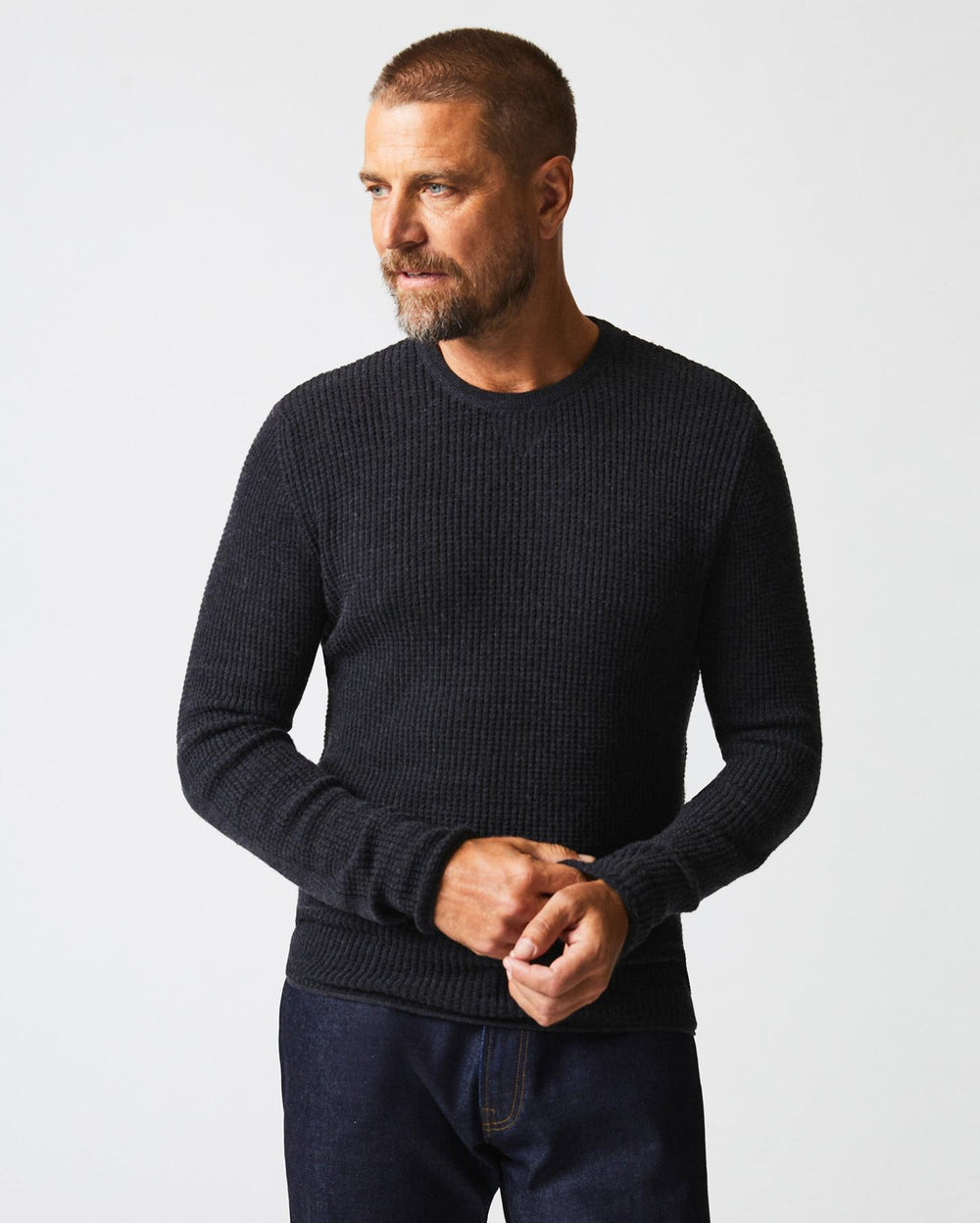 Men Mini Waffle Crew Charcoal | Billy Reid Sweaters & Sweatshirts