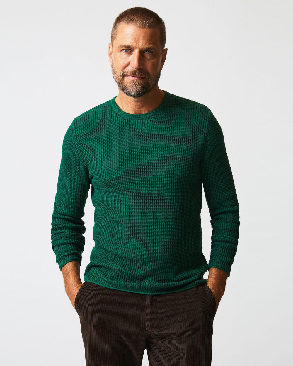 Men Mini Waffle Crew Emerald | Billy Reid Sweaters & Sweatshirts