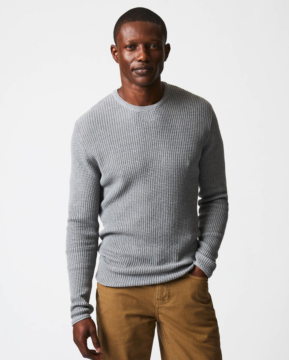 Men Mini Waffle Crew Grey | Billy Reid Sweaters & Sweatshirts