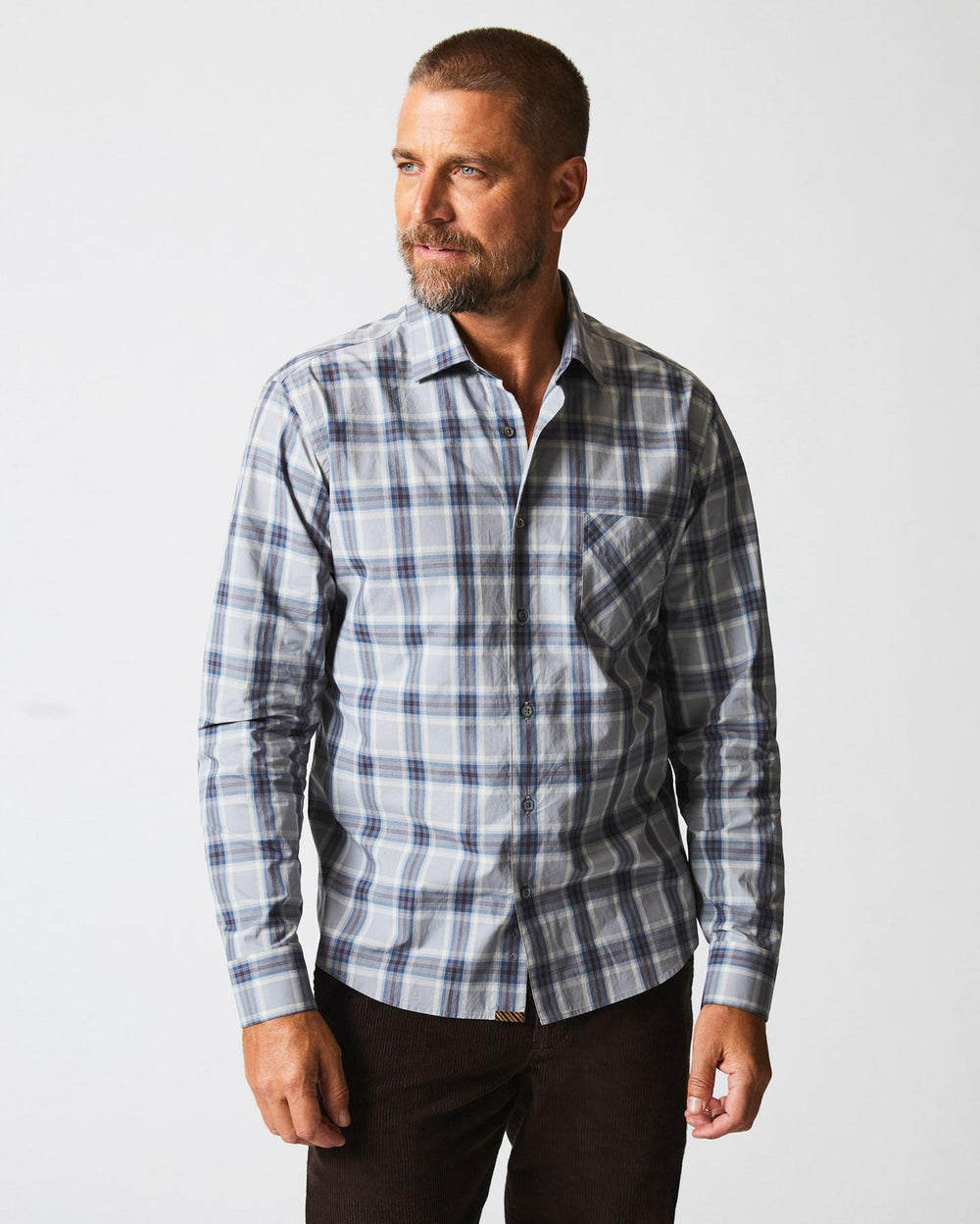 Men Plaid John T Shirt Grey/blue | Billy Reid Shirting