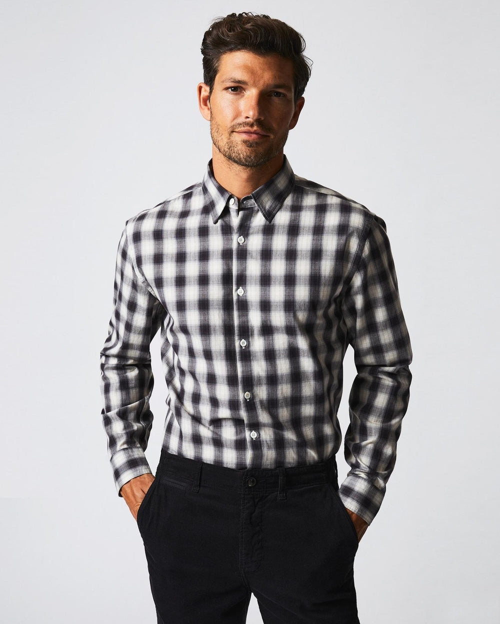 Men Shadow Plaid Tuscumbia Shirt Hidden Bd Black/natural | Billy Reid Shirting