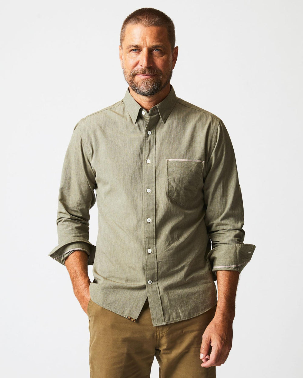 Men Twisted Msl 1-Pocket Shirt Olive | Billy Reid Shirting