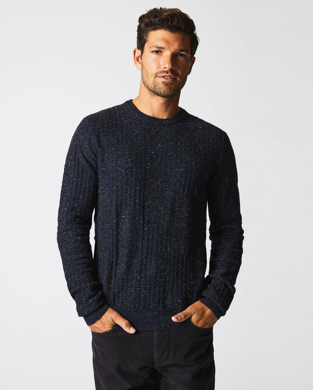Men Weave Sweater Crew Navy Marled | Billy Reid Sweaters & Sweatshirts