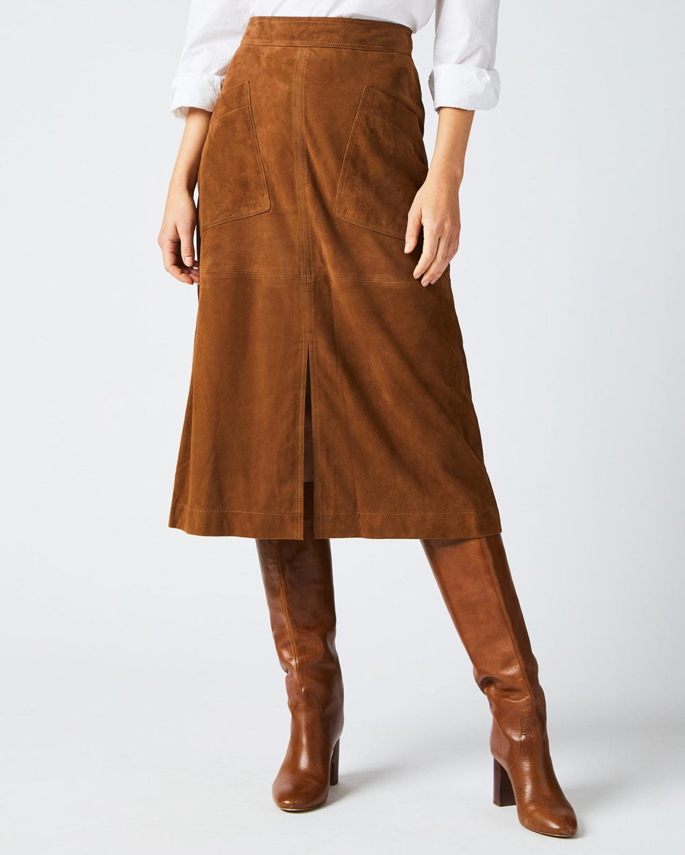 Women A-Line Suede Skirt Cognac | Billy Reid Bottoms