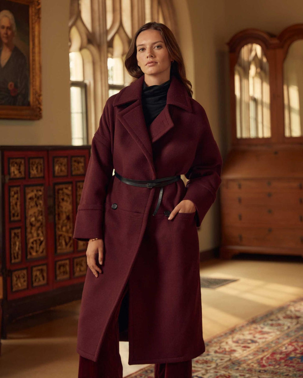 Women Cocoon Coat Solid Burgundy | Billy Reid Jackets & Outerwear