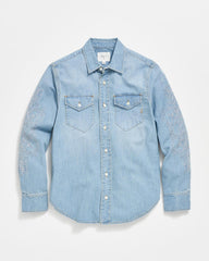 Women Embellished Denim Shirt Washed Denim | Billy Reid Tops