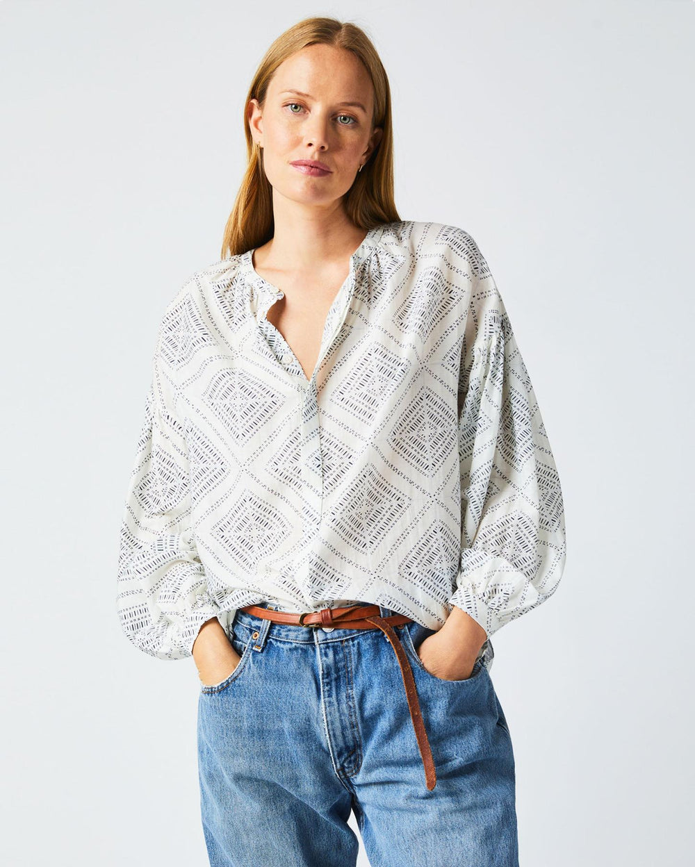 Women Poet Blouse White/blue | Billy Reid Tops