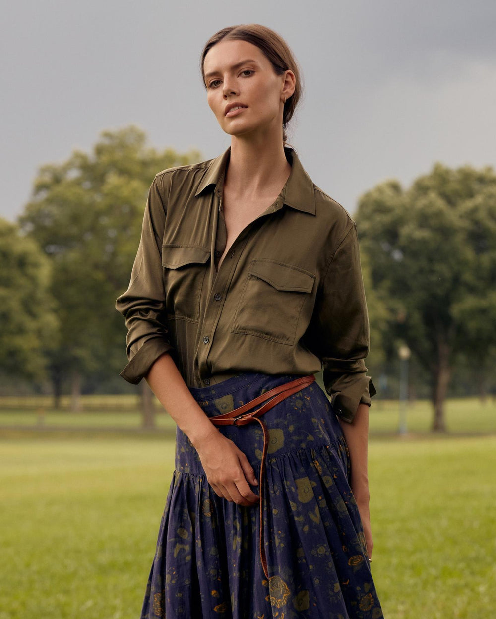 Women The Utility Shirt Burnt Olive | Billy Reid Tops