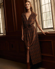 Women V-Neck Maxi Dress Navy/brown | Billy Reid Dresses