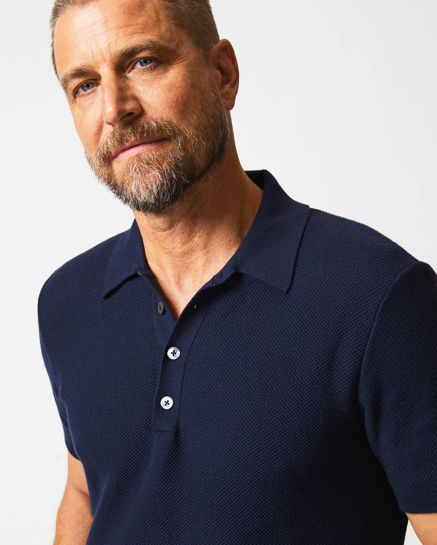 Men American Pique Sweater Polo Navy | Billy Reid Polos, Tees &amp; Henleys