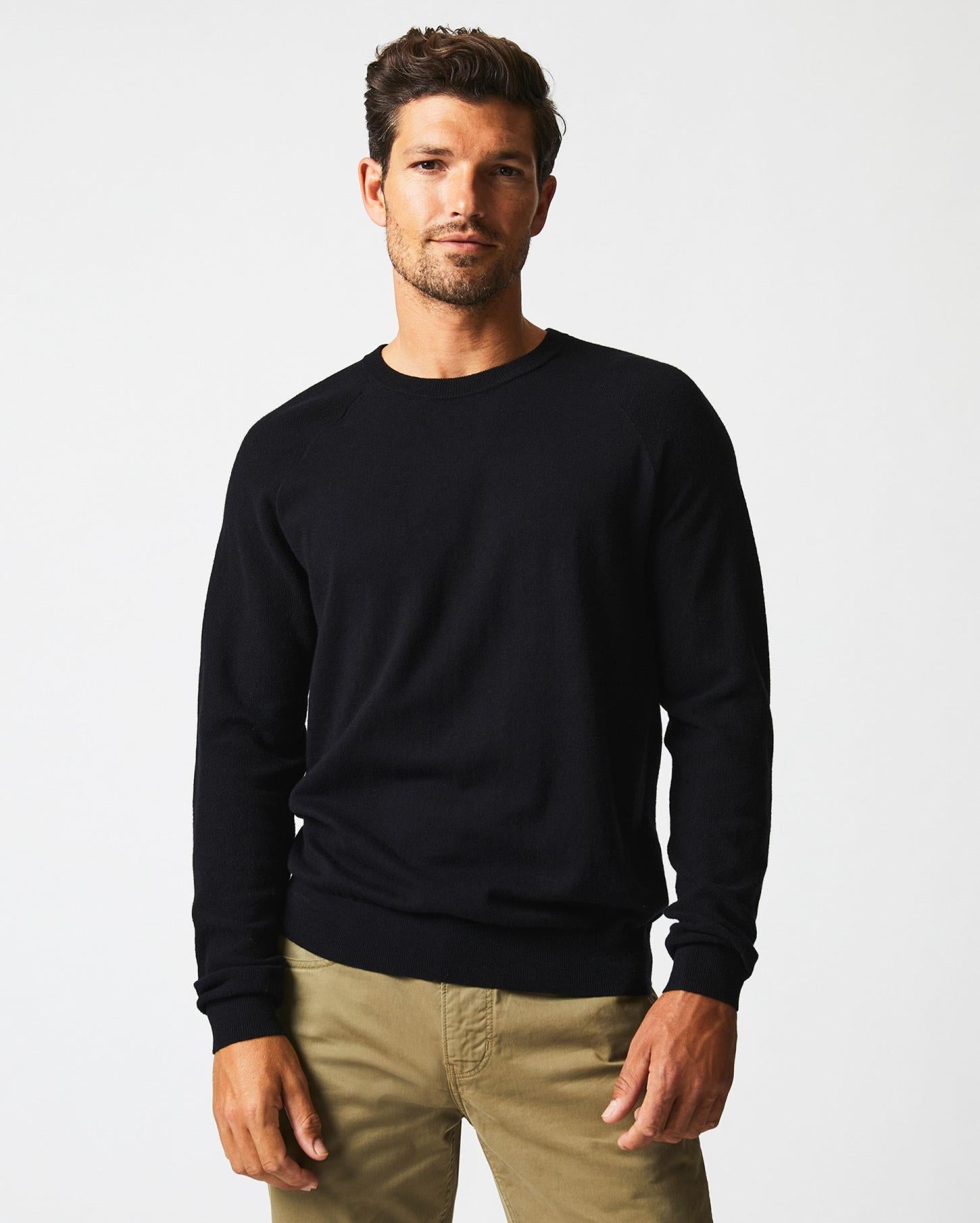 Men Baseball Sweater Crew Black | Billy Reid Sweaters &amp; Sweatshirts