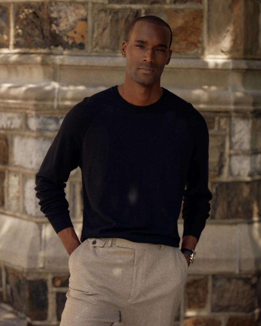 Men Baseball Sweater Crew Black | Billy Reid Sweaters &amp; Sweatshirts