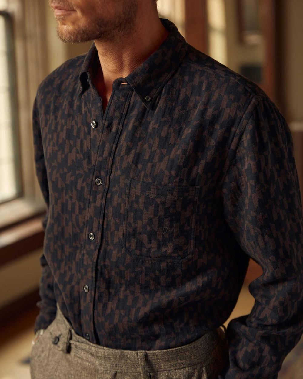 Men Baselines Jacquard Tuscumbia Shirt Black/brown | Billy Reid Shirting