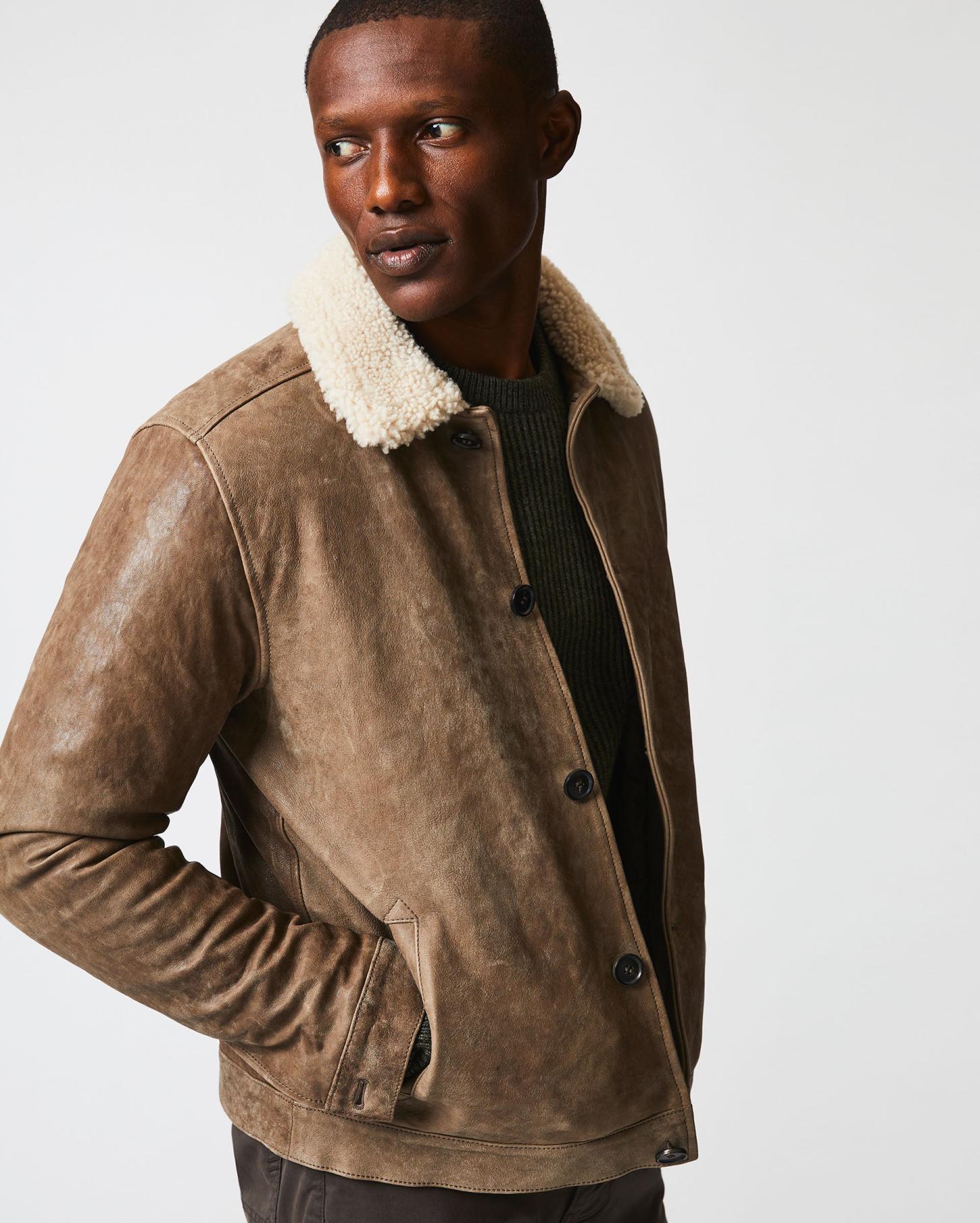 Men Bishop Leather Jacket Taupe | Billy Reid Jackets &amp; Outerwear