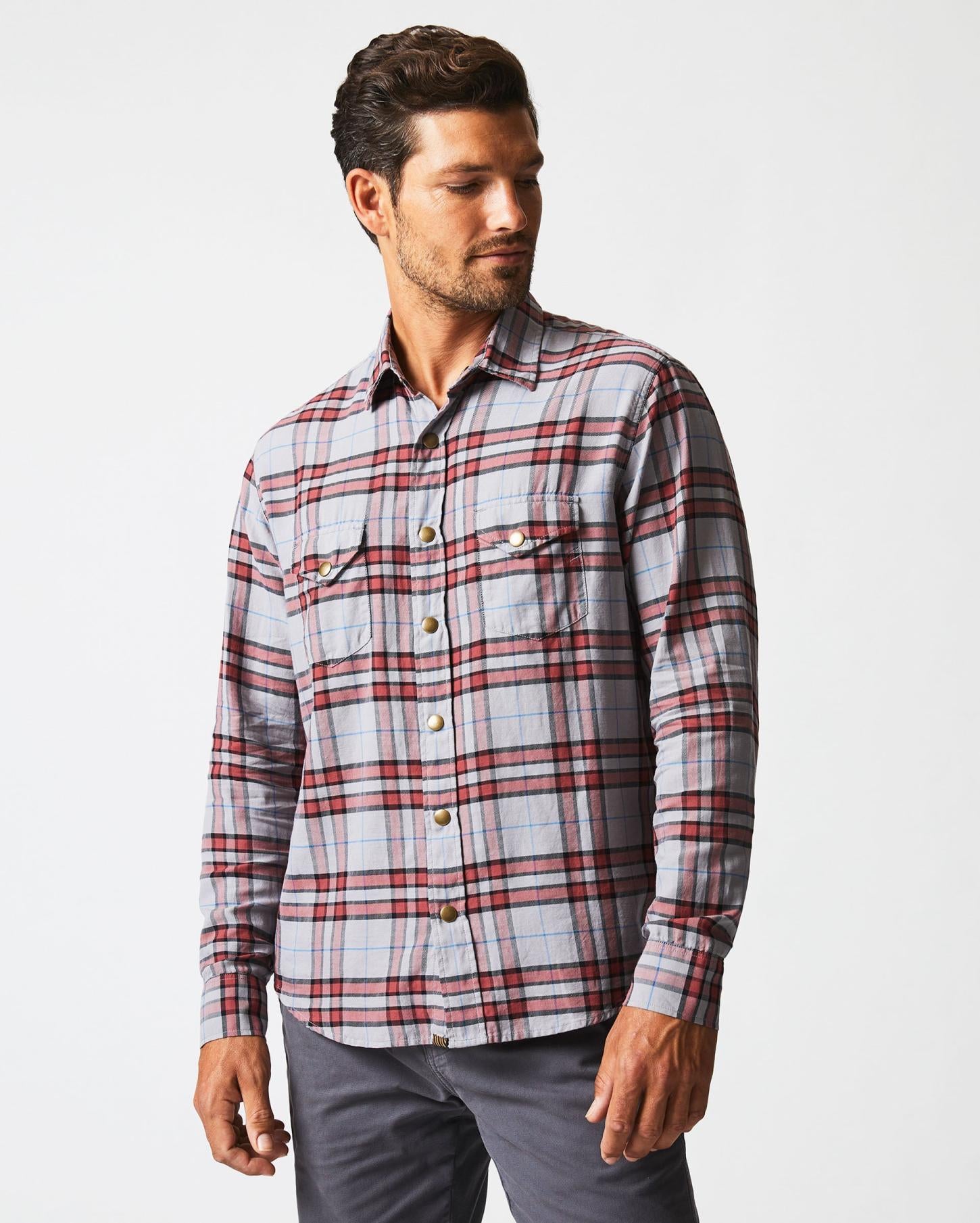 Men Bold Plaid Western Snap Front Shirt Grey/multi | Billy Reid Shirting