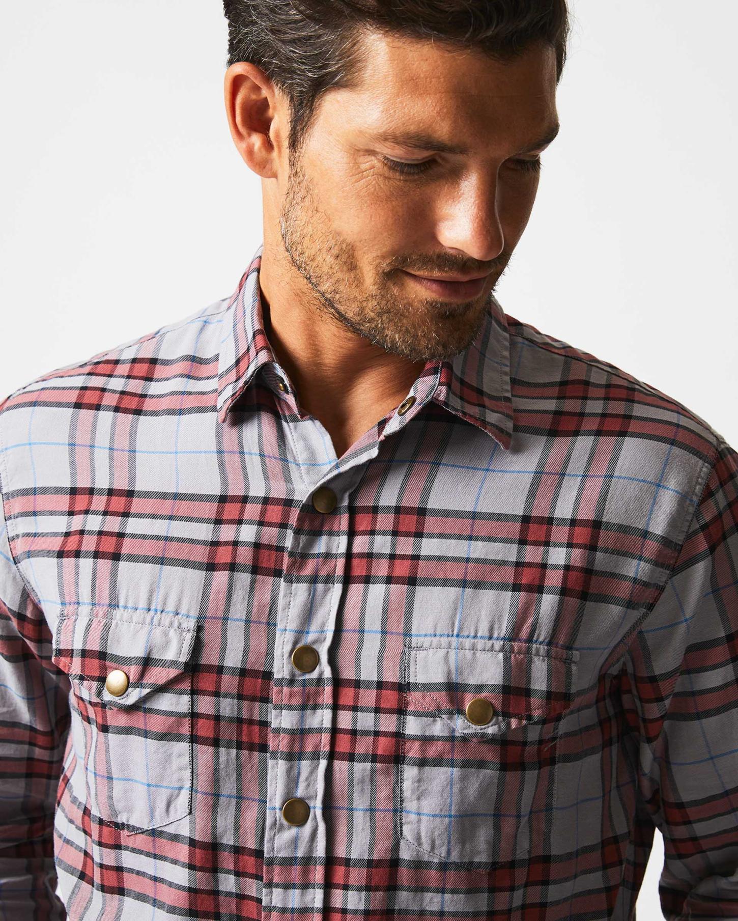 Men Bold Plaid Western Snap Front Shirt Grey/multi | Billy Reid Shirting