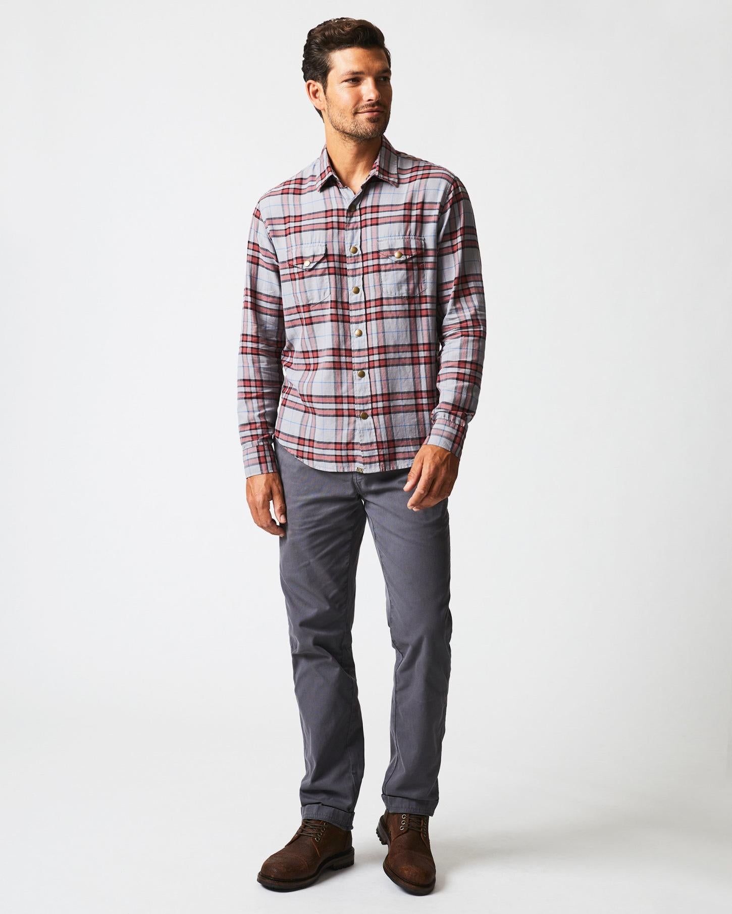 Men Bold Plaid Western Snap Front Shirt Grey/multi | Billy Reid Shirting