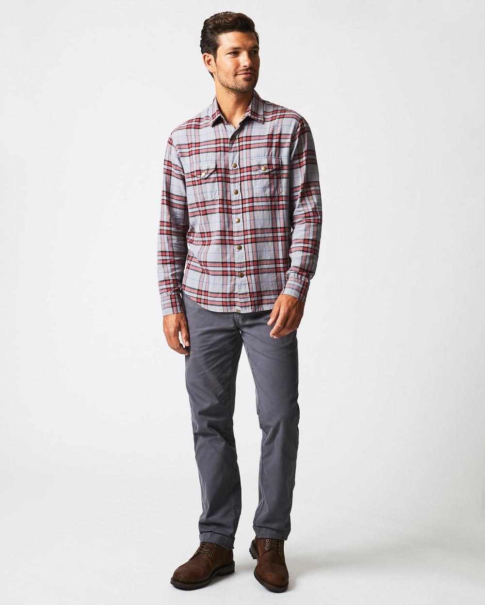 Men Bold Plaid Western Snap Front Shirt Grey/multi | Billy Reid Shirting