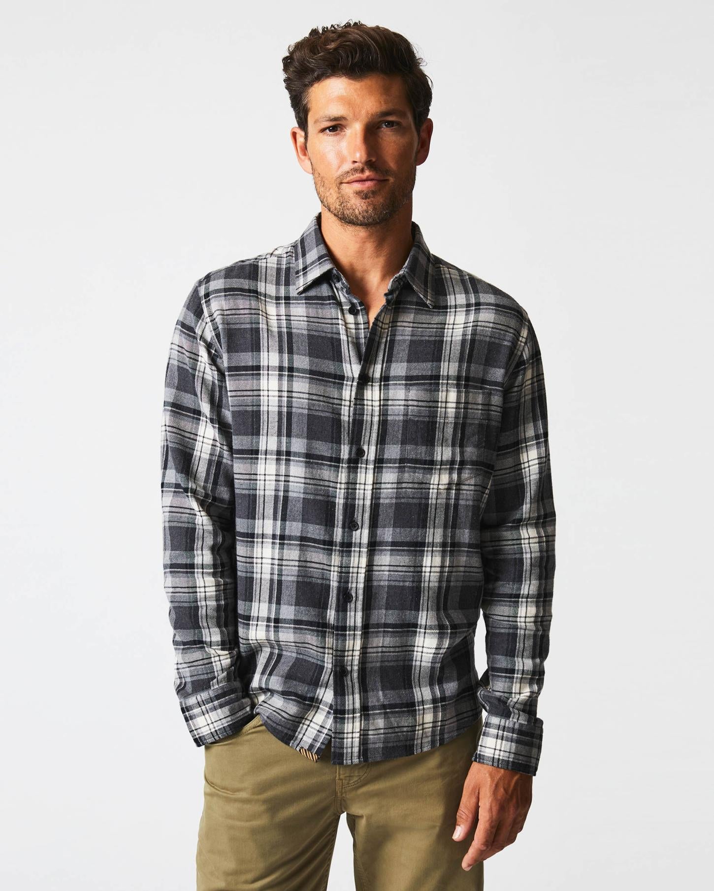 Men Brushed Bold Plaid Tuscumbia Shirt Grey/black | Billy Reid Shirting