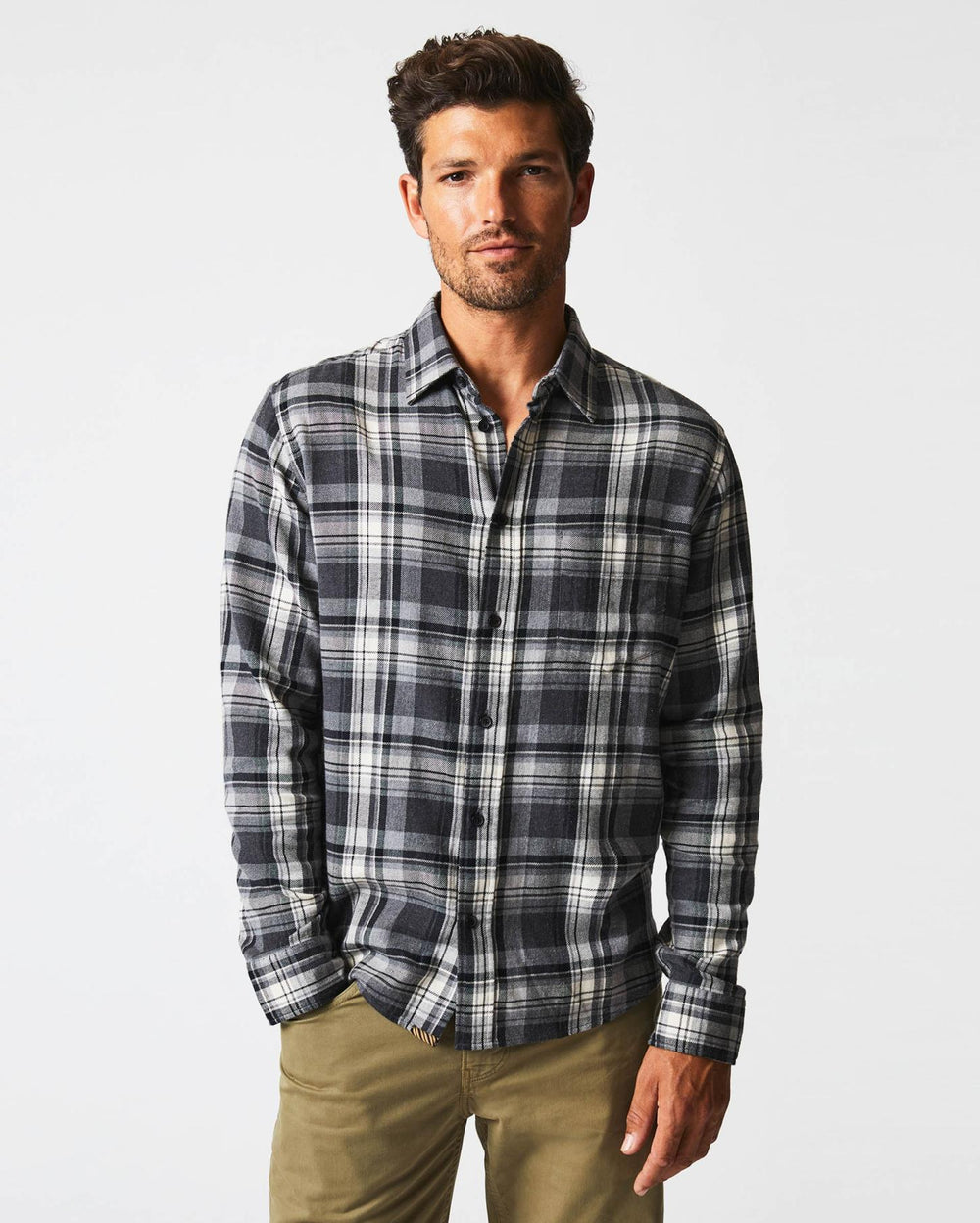 Men Brushed Bold Plaid Tuscumbia Shirt Grey/black | Billy Reid Shirting