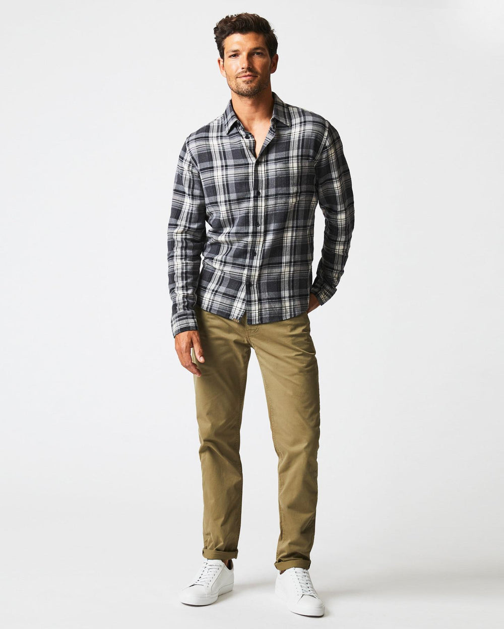 Men Brushed Bold Plaid Tuscumbia Shirt Grey/black | Billy Reid Shirting