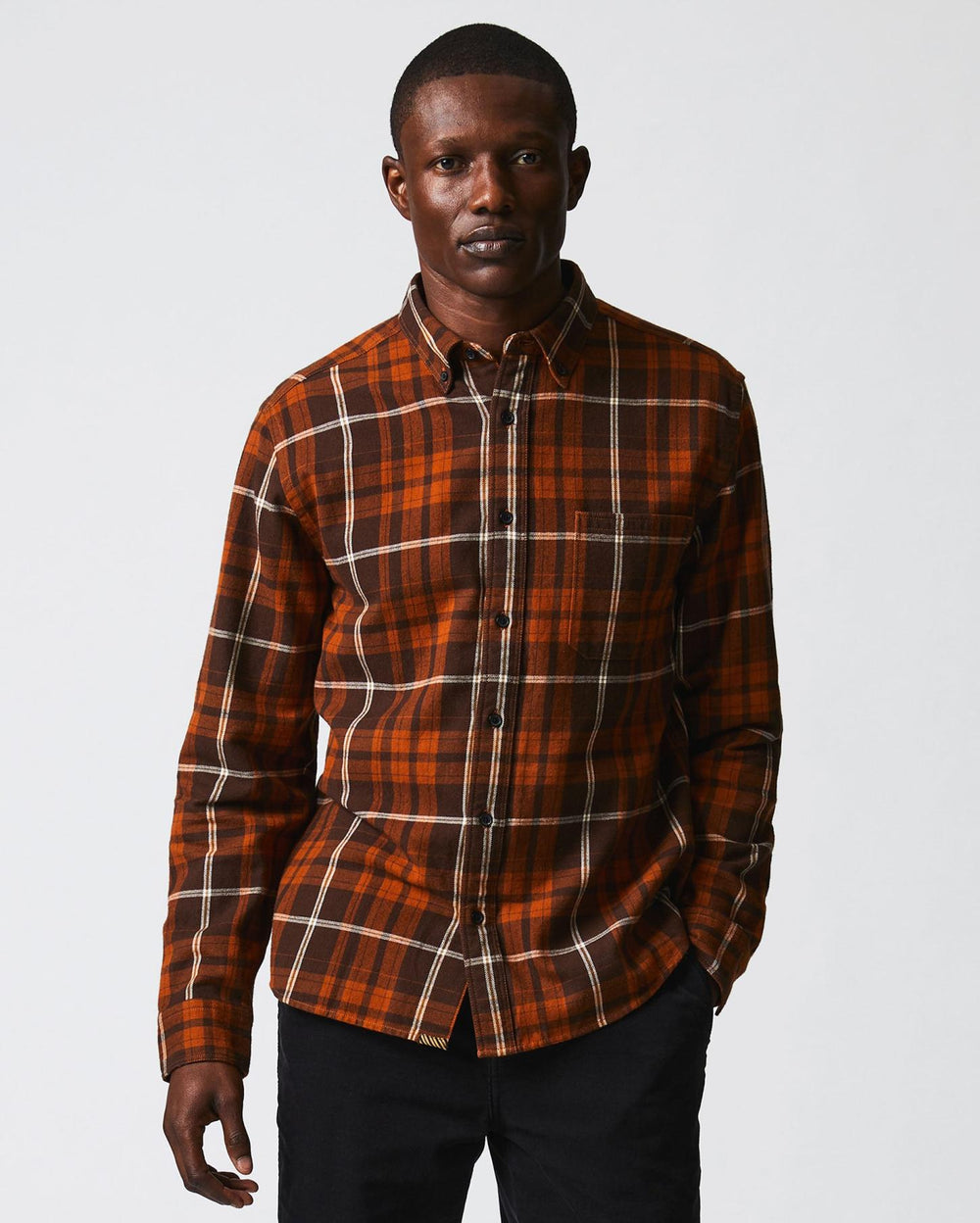 Men Brushed Bold Plaid Tuscumbia Shirt Orange/rust | Billy Reid Shirting