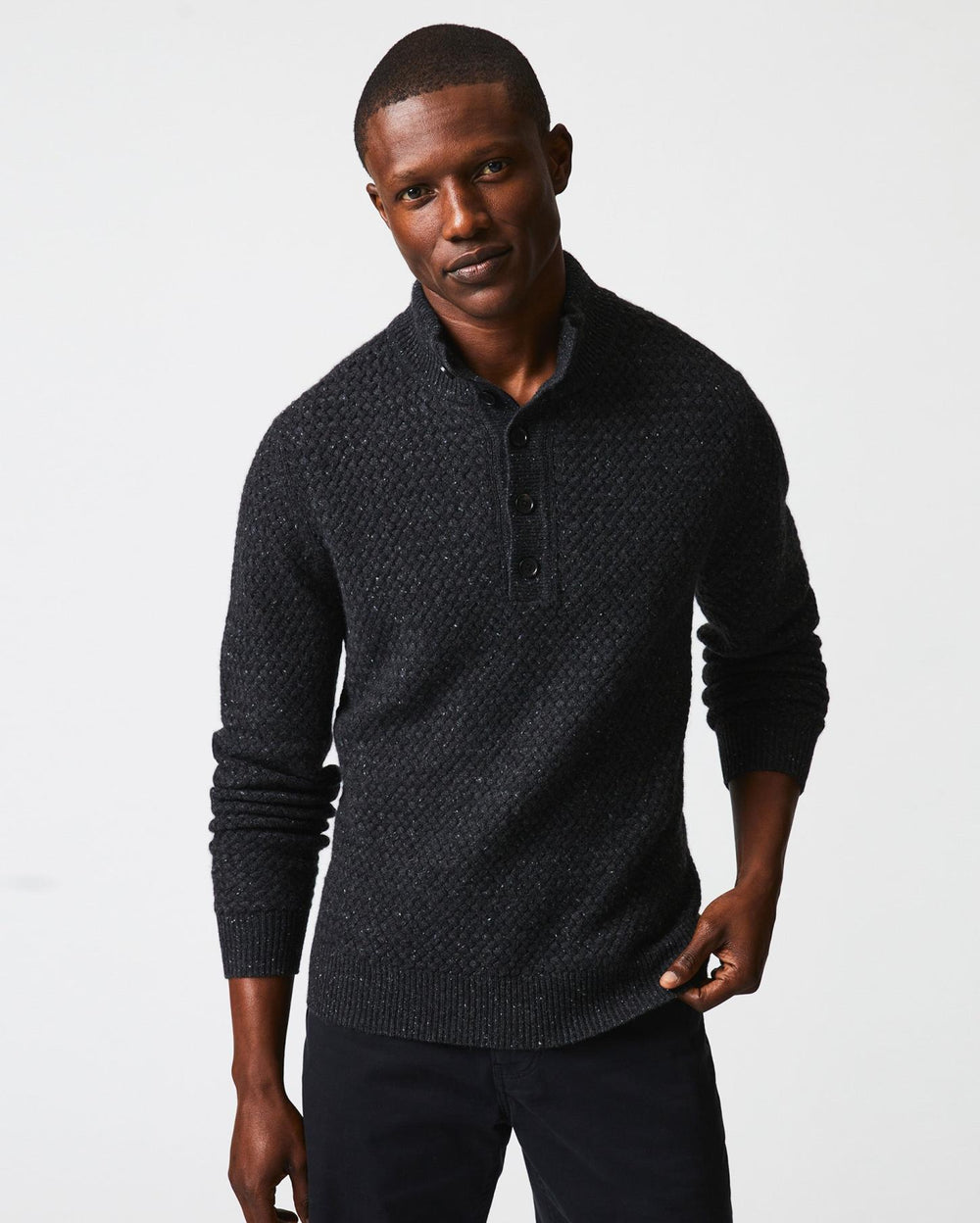 Men Cashmere Basketweave Pullover Charcoal | Billy Reid Sweaters &amp; Sweatshirts