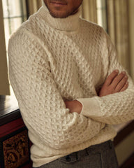 Men Cashmere Honeycomb Turtleneck Natural | Billy Reid Sweaters &amp; Sweatshirts