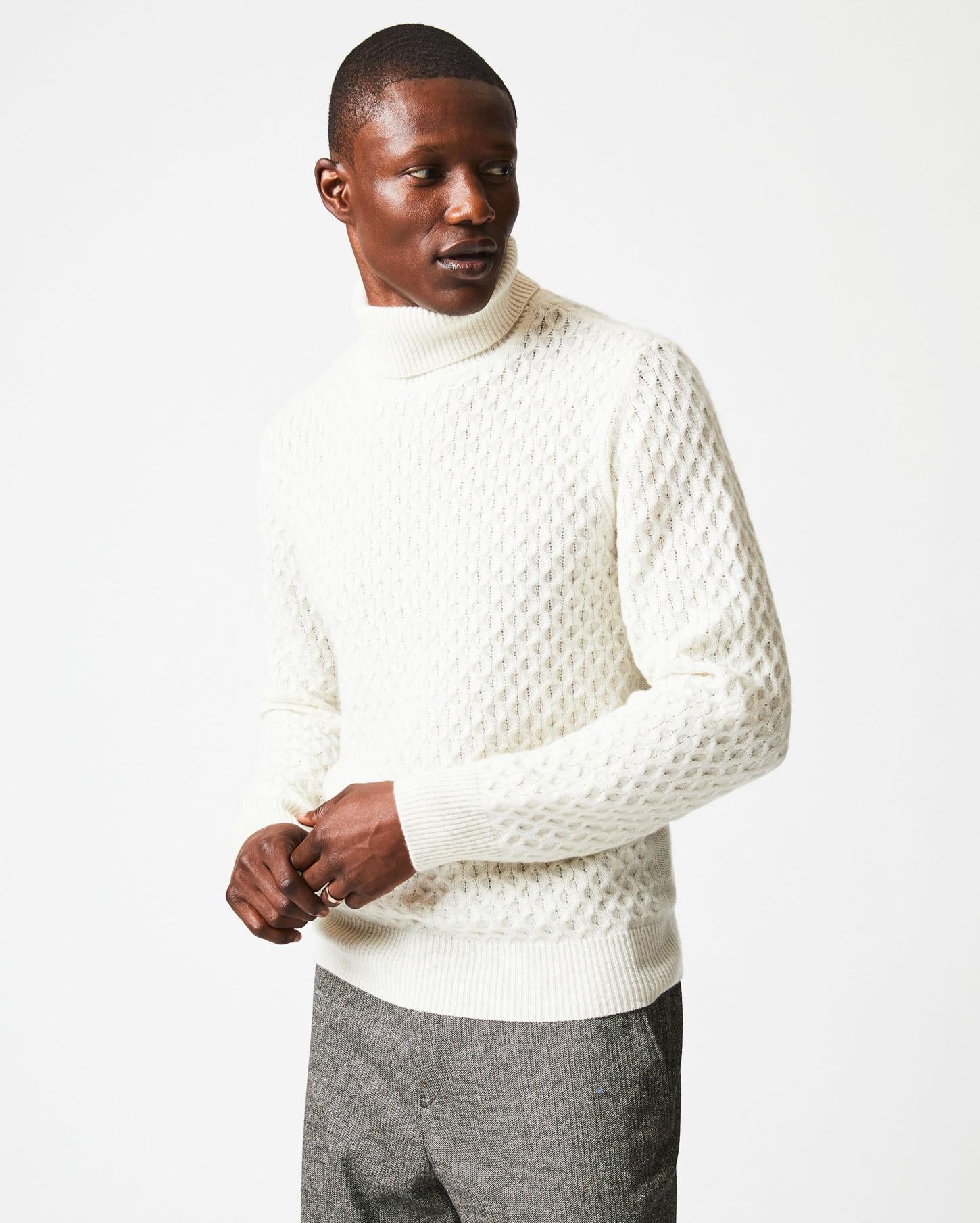 Men Cashmere Honeycomb Turtleneck Natural | Billy Reid Sweaters &amp; Sweatshirts