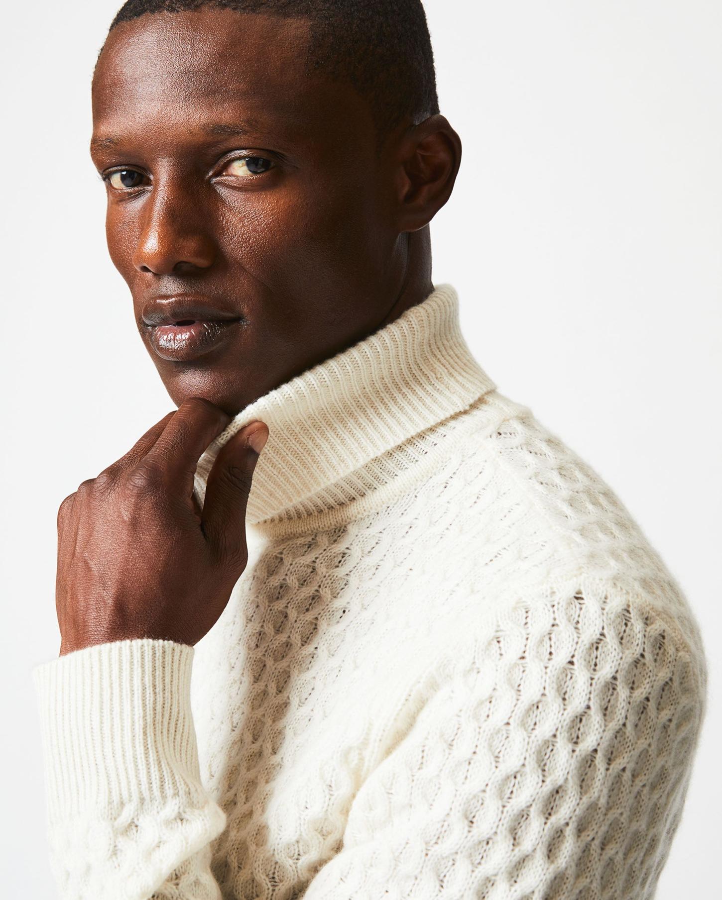 Men Cashmere Honeycomb Turtleneck Natural | Billy Reid Sweaters &amp; Sweatshirts