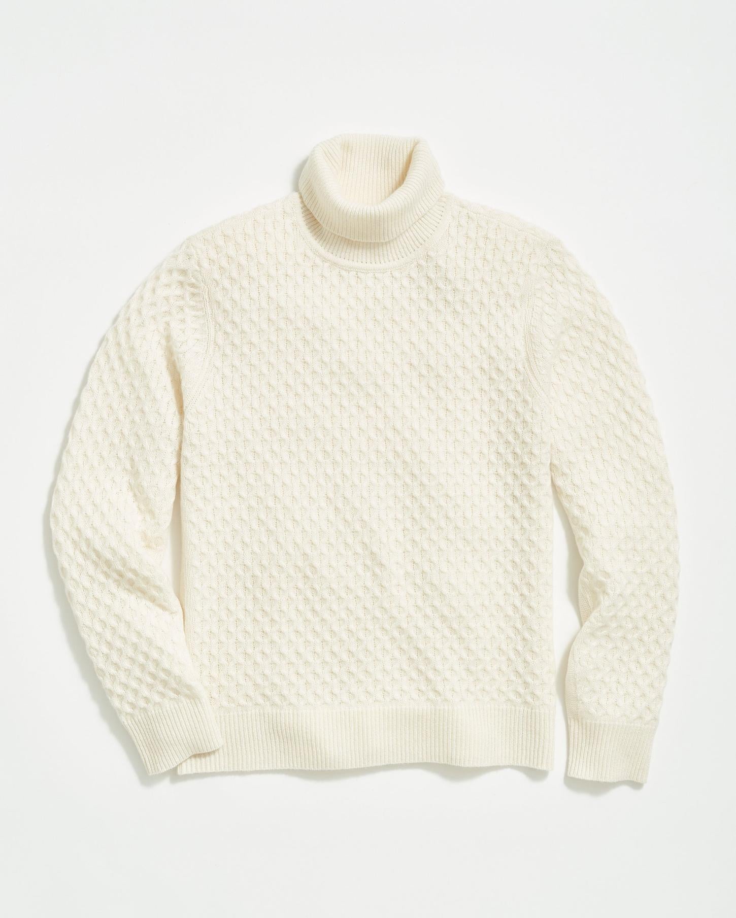 Men Cashmere Honeycomb Turtleneck Natural | Billy Reid Sweaters &amp; Sweatshirts