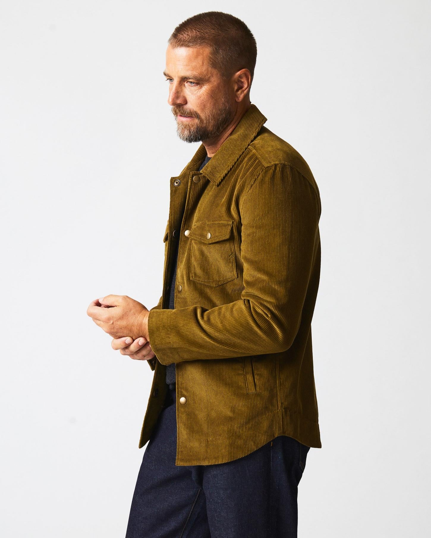 Men Corduroy Mo Shirt Jacket Olive | Billy Reid Jackets &amp; Outerwear
