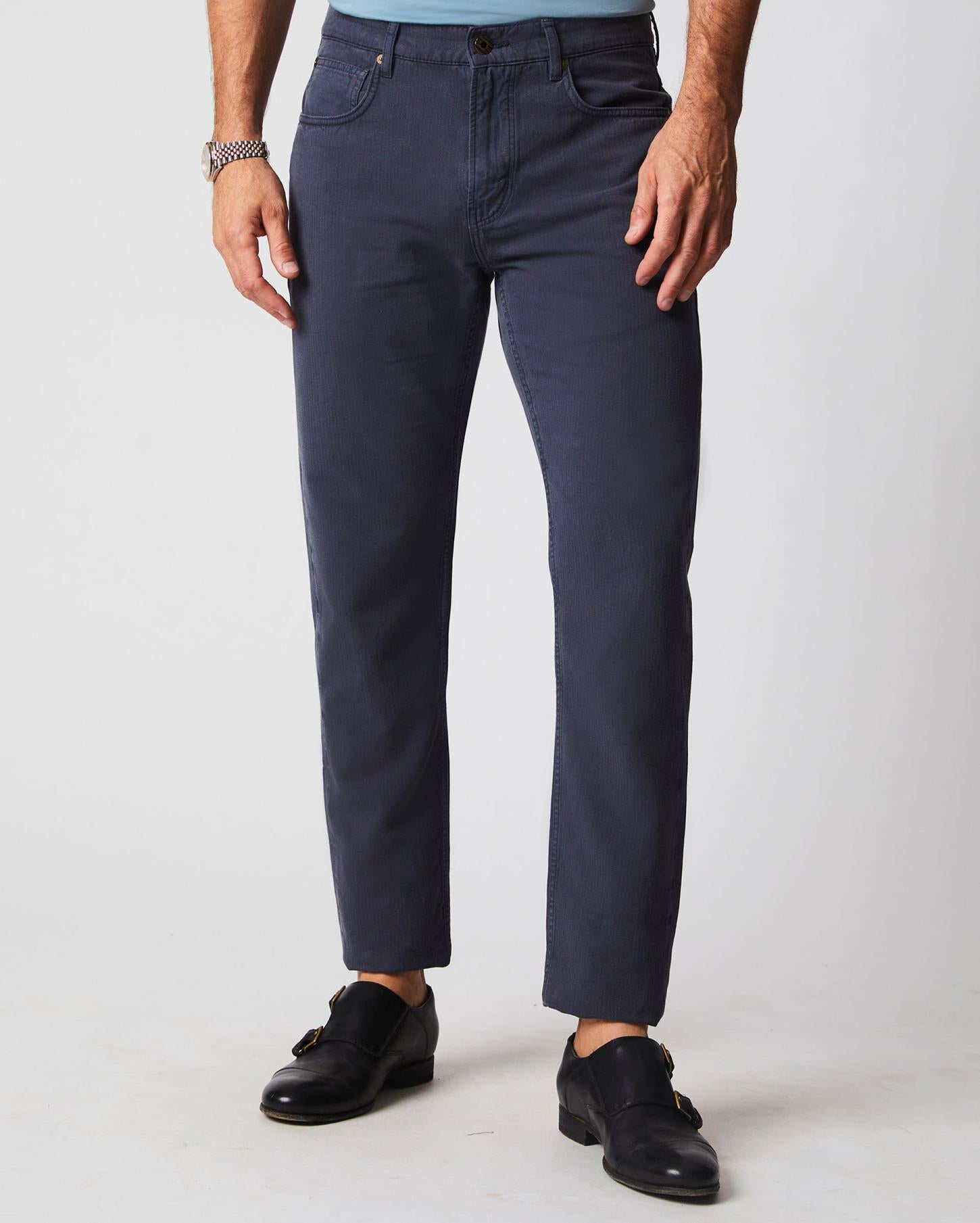 Men Cotton Linen 5 Pocket Pant Carbon Blue | Billy Reid Bottoms