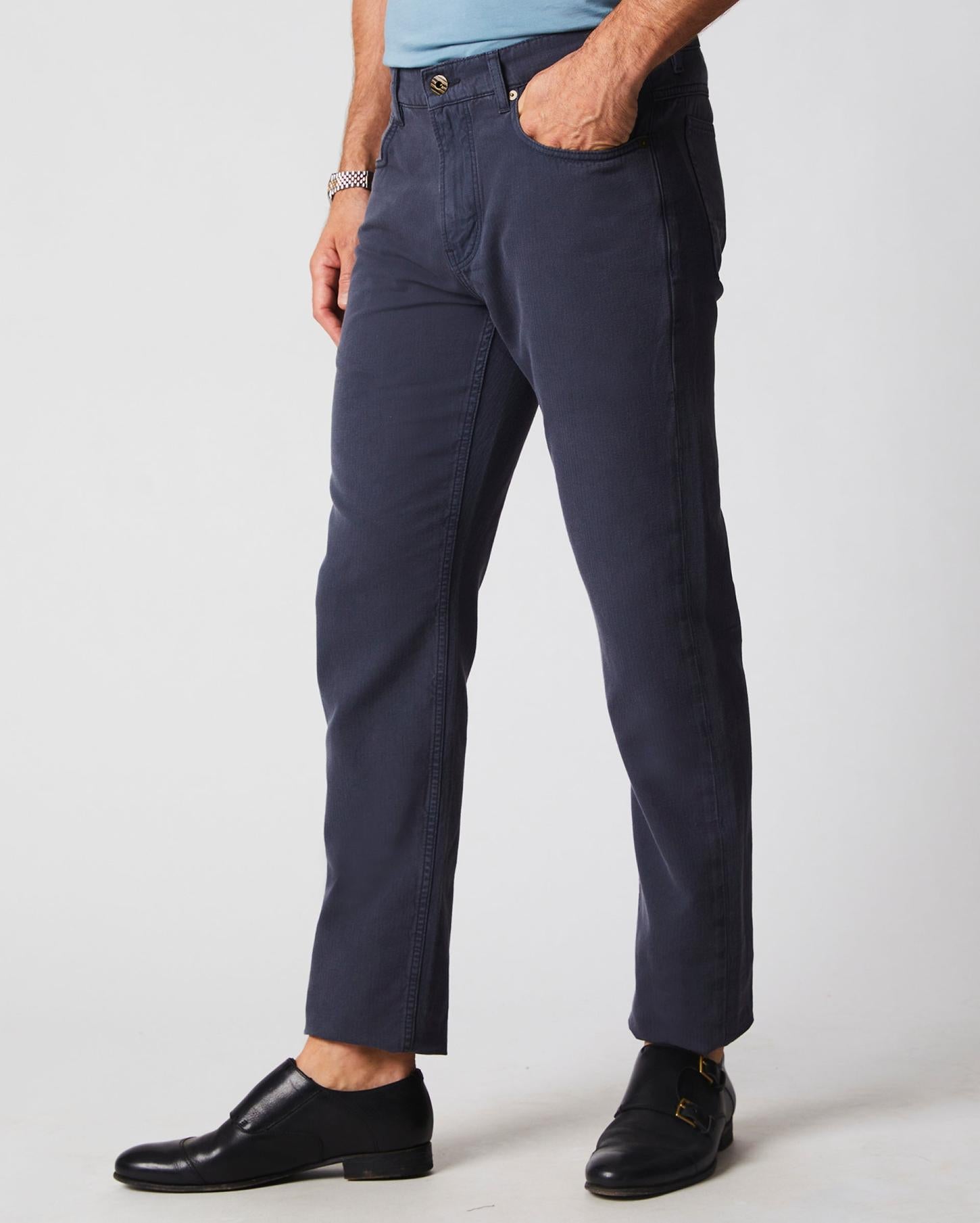 Men Cotton Linen 5 Pocket Pant Carbon Blue | Billy Reid Bottoms