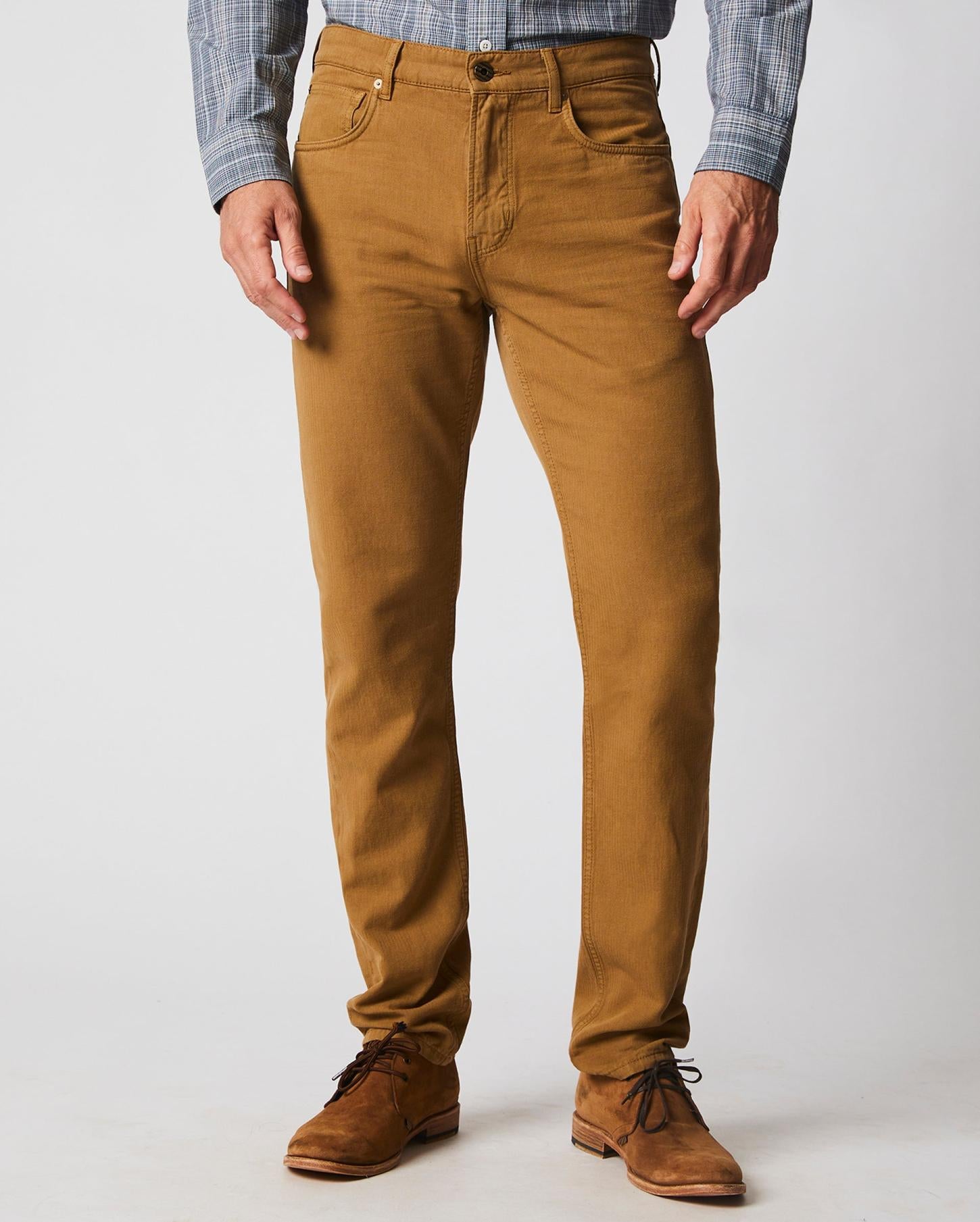 Men Cotton Linen 5 Pocket Pant Dark Tan | Billy Reid Bottoms