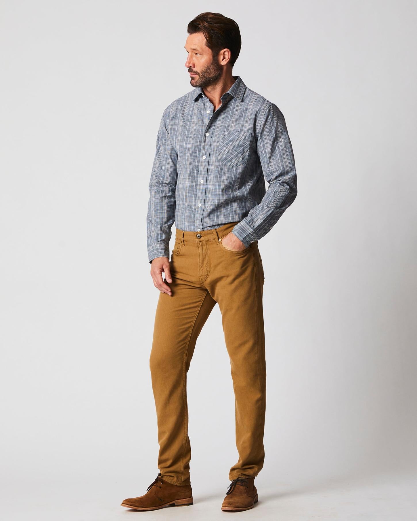 Men Cotton Linen 5 Pocket Pant Dark Tan | Billy Reid Bottoms