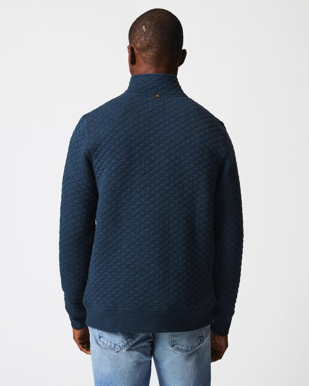 Men Diamond Quilt Half Zip Carbon Blue | Billy Reid Sweaters &amp; Sweatshirts
