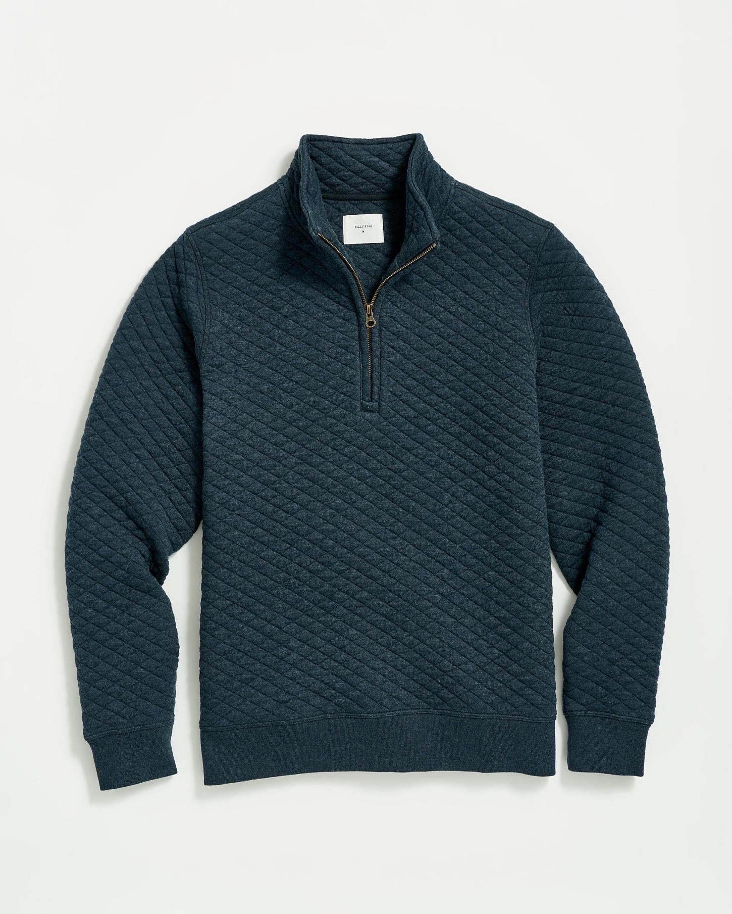 Men Diamond Quilt Half Zip Carbon Blue | Billy Reid Sweaters &amp; Sweatshirts