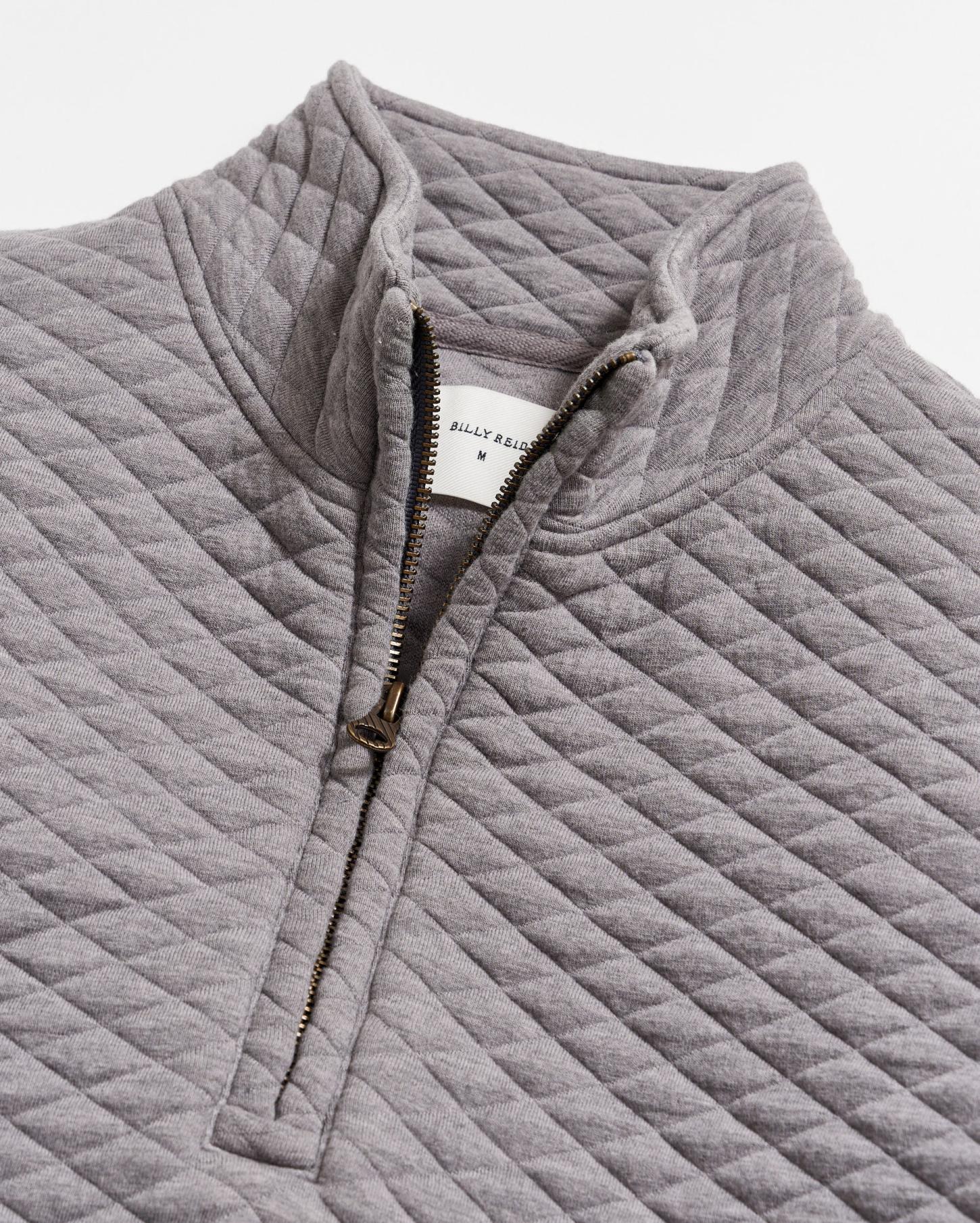 Men Diamond Quilt Half Zip Medium Grey | Billy Reid Sweaters &amp; Sweatshirts