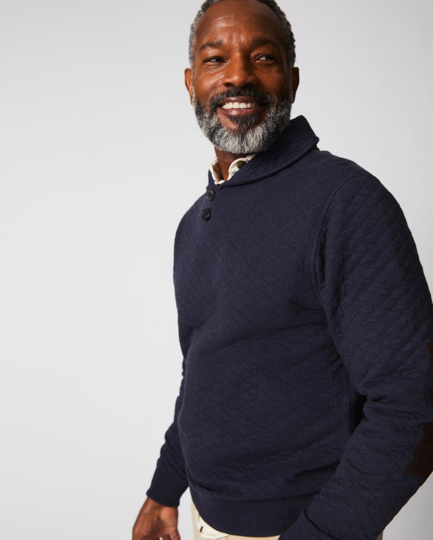 Men Diamond Quilt Shawl Dark Navy | Billy Reid Sweaters &amp; Sweatshirts