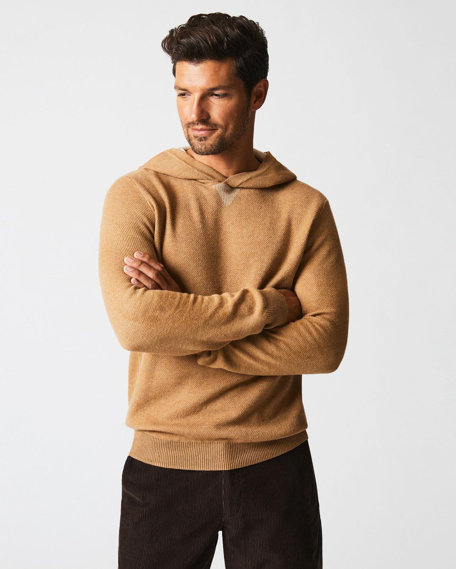 Men Double Knit Hoodie Sweater Camel | Billy Reid Sweaters &amp; Sweatshirts