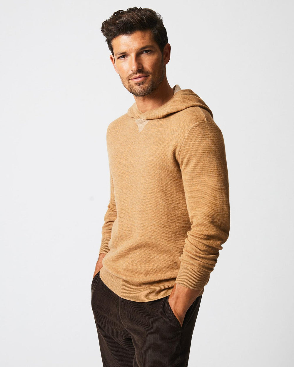 Men Double Knit Hoodie Sweater Camel | Billy Reid Sweaters &amp; Sweatshirts